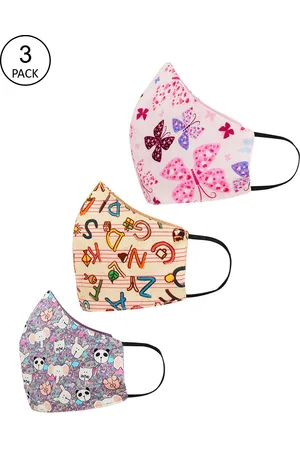 Tossido Kids Pack Of 3 Printed 3-Ply 100% Cotton Reusable Cloth Masks