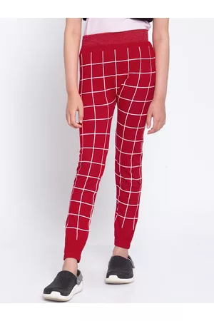 KLOTTHE Girls Red & White Checked Slim-Fit Ankle-Length Treggings