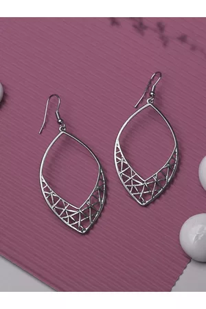 Priyaasi Silver-Toned Leaf Shaped Drop Earrings