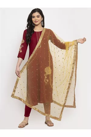 Clora Creation Yellow Embroidered Net Dupatta
