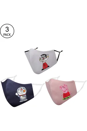 Masq Unisex Kids Pack of 3 Cartoon Cloth Face Outdoor Masks