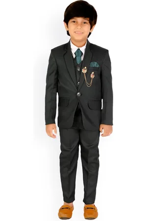 DKGF FASHION Boys Green & White 5-Piece Checked Suit