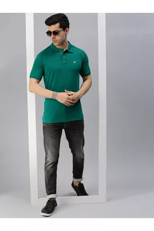 ONN Men Green Polo Collar Raw Edge Cotton Blended T-shirt