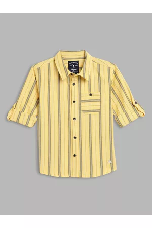 Blue Giraffe Boys Yellow & Grey Striped Pure Cotton Casual Shirt