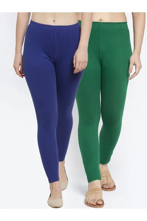 Jinfo Women Pack Of 2 Blue & Green Solid Cotton Ankle-Length Leggings