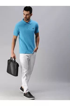 ONN Men Sapphire Blue Solid Polo Collar Raw Edge T-shirt
