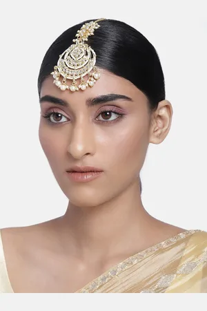 I Jewels Women White Gold-plated Maang Tikka with kundan and pearl studded detail
