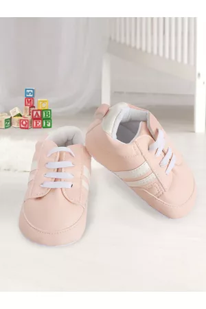 Baby Moo Girls Peach-Coloured & White Booties