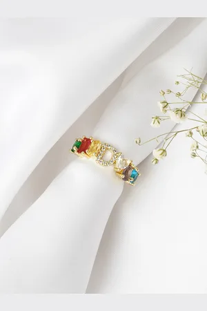 Joker & Witch Gold-Toned & Red Rhinestone-Studded Alphabet D Finger Ring