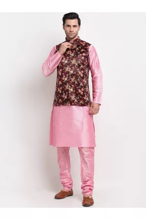 Kraft Men Kurta with Churidar & Printed Nehru Jacket