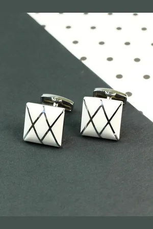 Tossido Men White & Silver Square Metal Cufflink