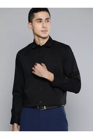 DENNISON Men Black Solid Smart Slim Fit Stretchable Lycra Formal Shirt