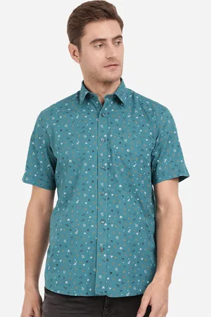 Greenfibre Men Blue Floral Printed Slim Fit Pure Cotton Casual Shirt