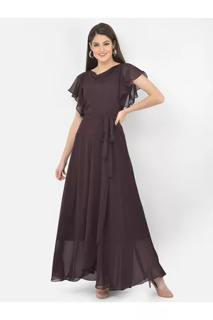 Eavan Women Burgundy Cowl Neck Georgette Maxi Dress