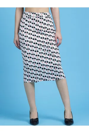 KASSUALLY Women White Graphic Printed Skirts