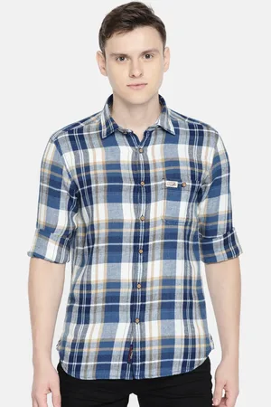 Ralph Lauren Men Navy Blue & White Slim Fit Checked Casual Shirt