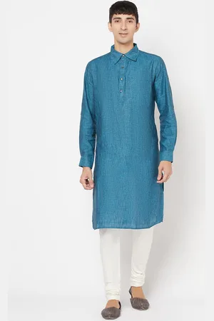 Fabindia Men Blue Pathani Kurta