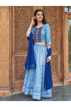 Bridal Lehengas : Navy blue art silk sequence thread embroidered ...
