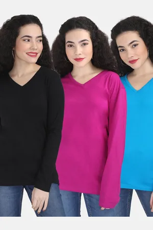 Fleximaa Women Set Of 3 Cotton V-Neck T-shirt