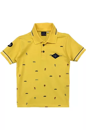 CAVIO Boys Yellow & Black Printed Polo Collar T-shirt