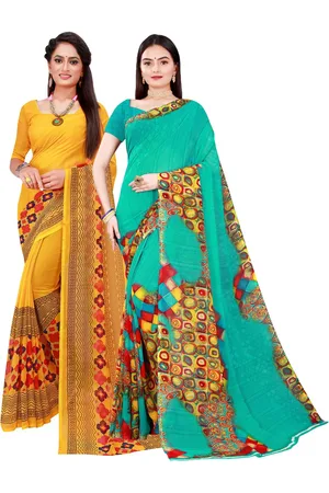 Florence Yellow & Green Printed Pure Georgette Saree Pack Of 2
