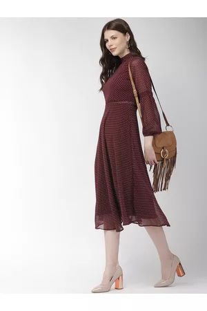 20Dresses Women Printed Maroon Fit and Flare Dress