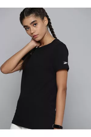 Reebok Women Black Pure Cotton Training or Gym T-shirt