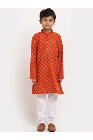 Kraft Boys Orange Ethnic Motifs Printed Regular Pure Cotton Kurta with Pyjamas