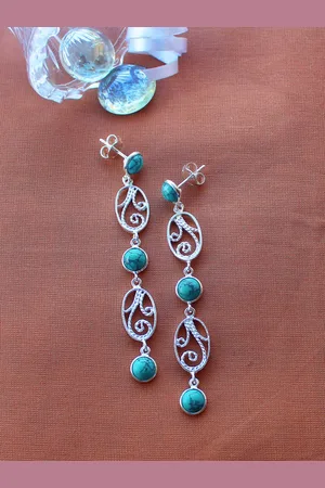 ERILINE JEWELRY 925 Sterling Silver-Plated & Turquoise Blue Contemporary Drop Earrings