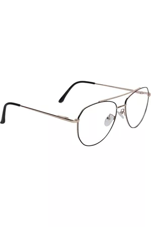 Peter Jones Eyewear Unisex Black & Gold-Toned Full Rim Aviator Blue Light Blocking Glasses