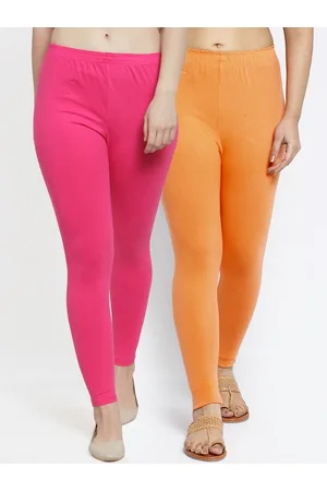 Jinfo Women Pack Of 2 Pink and Orange Solid Ankle Length Leggings