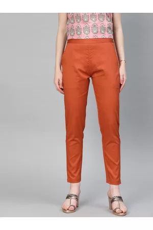 Jaipur Women Rust Regular Fit Solid Cropped Trousers