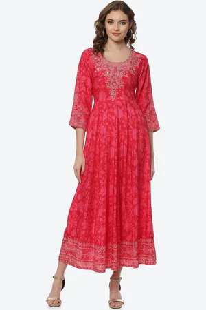 Rangriti Women Pink Ethnic Motifs Maxi Dress