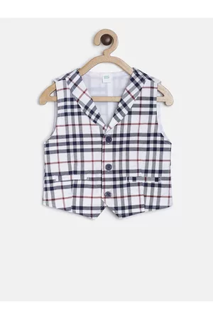 MINI KLUB Boys White & Grey Checked Pure Cotton Waistcoat