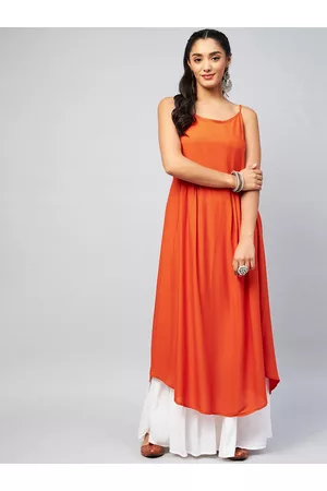 InWeave Women Orange Solid eSleeveless Kurta