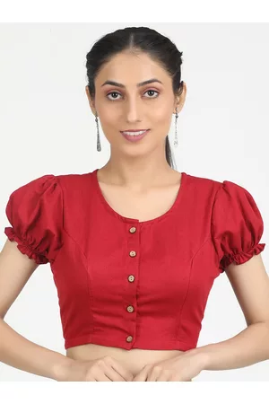 Llajja Women Red Solid Cotton Saree Blouse