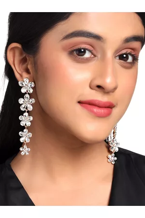 Yellow Chimes Women Silver-Toned Contemporary Drop Earrings
