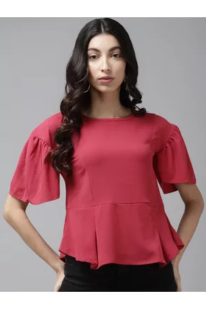 Cayman Pink Solid Flared Sleeves A-line Top