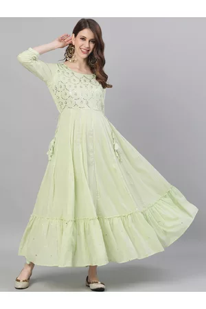 Ishin Pastel Green Embellished Maxi Dress