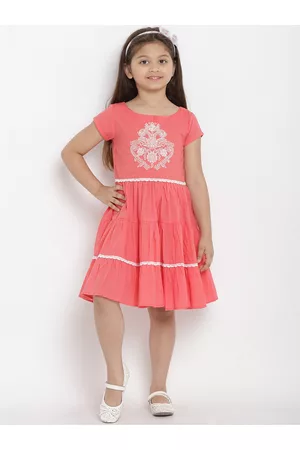 Bhama Girls Peach-Coloured Fit and Flare Dress