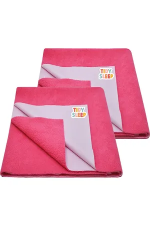 TIDY SLEEP Kids Set Of 2 Pink Solid Cotton Water-Proof Mattress Protector