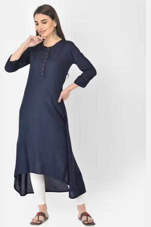 Pistaa Women Navy Blue High Low Kurta