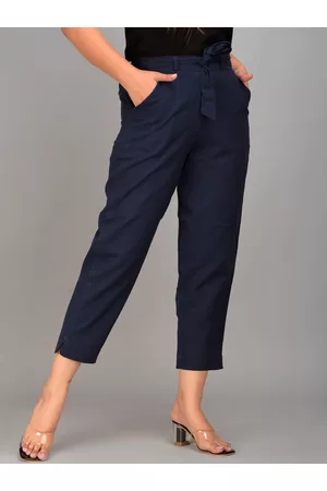 IQRAAR Women Navy Blue Slim Fit Trousers