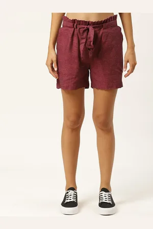 IQRAAR Women Maroon Cotton Shorts