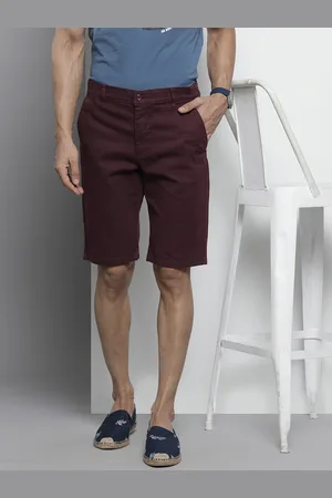 The Indian Garage Co Men Burgundy Solid Slim Fit Denim Shorts