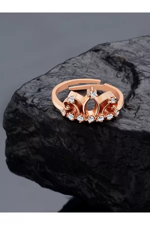 Ami Rose Gold-Plated White CZ-Studded Adjustable Crown Finger Ring