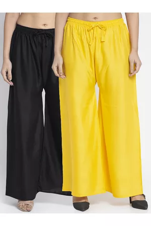 Jinfo Set-2 Women Black & Yellow Flared Knitted Palazzos