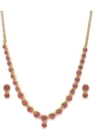 Zaveri Pearls Pink Gold-Plated Cubic Zirconia Studded Jewellery Set