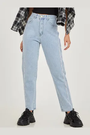 Styli Women Blue Side Tape Panel Detail High Rise Mom Jeans