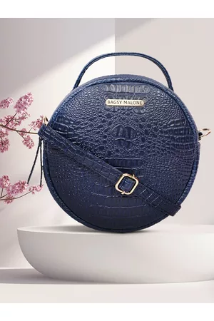 Bagsy Malone Blue Animal Textured PU Half Moon Sling Bag with Tasselled